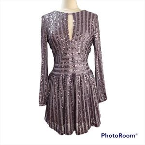 NWT Anthropologie lilac open back sequins long sleeve dress Size 2
